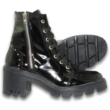 Botas Para Mujer De Moda Con Tacon Estilo 0002Mi5 Marca Miriam Sarahi Acabado Charol Color Negro