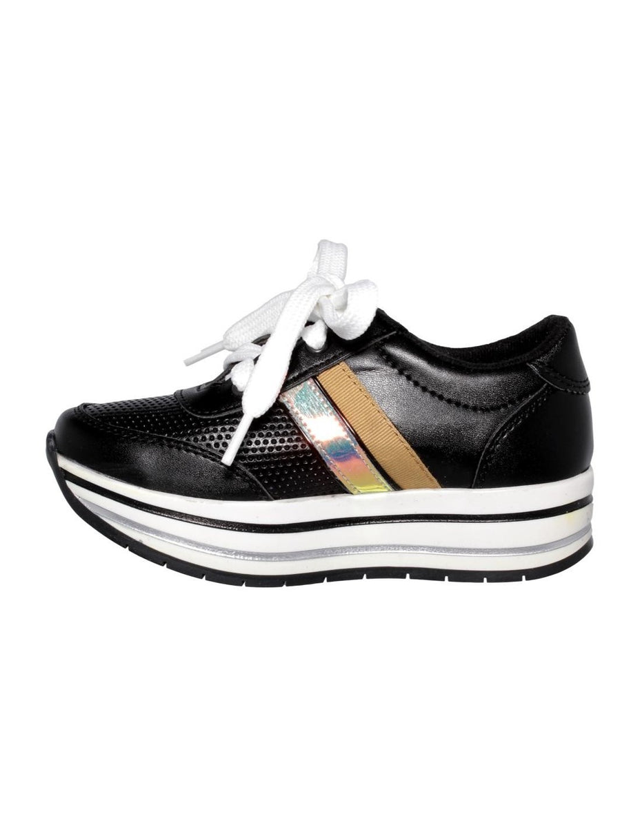 Tenis Plataforma Para Nina Marca Tentacion Acabado Simipiel Color Negro Nuty Estilo 0421Te21