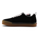 Tenis de skate Su Favorita juveniles en color negro con suela de goma color ámbar y detalles en blanco
