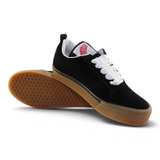 Tenis de skate Su Favorita juveniles en color negro con franja blanca y suela de goma ámbar estilo clásico