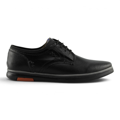 Zapato casual para hombre Su Favorita en color negro con detalles perforados y suela con acento naranja